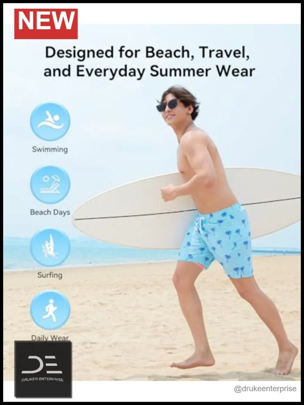 Men's Swim Trunks with Compression Liner, Quick Dry 5